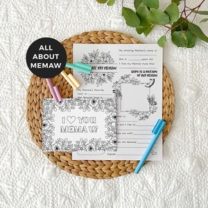 Tarjeta para colorear de la abuela imprimible + Paquete "Todo sobre la abuela" / Regalo para el Día de la Madre, actividad de bricolaje para niños en el aula, descarga instantánea M01