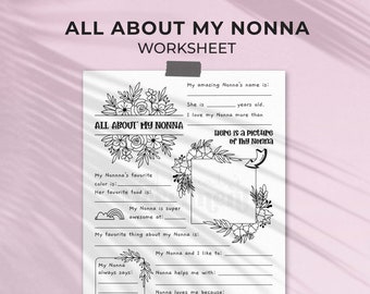 All About Nonna Mother's Day printable gift questionnaire | Fill in the blank Nona gift, DIY kids classroom activity, INSTANT DOWNLOAD M01