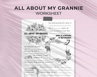 All About Grannie Mother's Day printable gift questionnaire | Fill in the blank Gran gift, DIY kids classroom activity, INSTANT DOWNLOAD M01