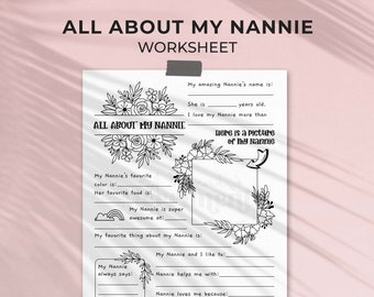 All About Nannie Mother's Day printable gift questionnaire | Fill in the blank Nan gift, DIY kids classroom activity, INSTANT DOWNLOAD M01