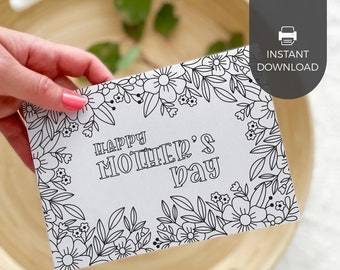 Printable Coloring Happy Mother's Day Card for mom | DIY kids classroom craft activity, last minute gift for mum, INSTANT DOWNLOAD M01