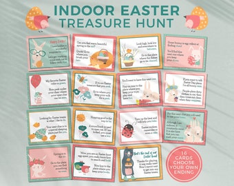 Indoor Easter Treasure Hunt printable scavenger egg hunt cards for kids | Easter treasure hunt clues + riddle activity INSTANT DOWNLOAD E01