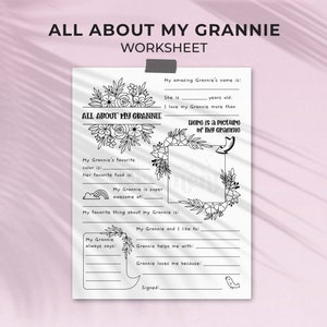 All About Grannie Mother's Day printable gift questionnaire Fill in the blank Gran gift, DIY kids classroom activity, INSTANT DOWNLOAD M01 image 1