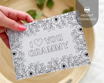 Love You Grammy Printable Coloring Card | Flower Mother's Day gift for grandmother, DIY kids classroom craft activity INSTANT DOWNLOAD M01