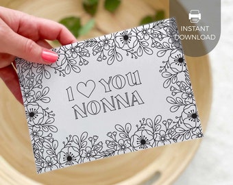 Love You Nonna Printable Coloring Card | Flower Mother's Day gift for grandmother, DIY kids classroom craft activity INSTANT DOWNLOAD M01