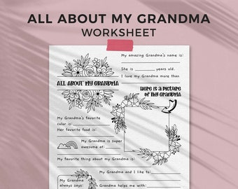 All About Grandma Mother's Day printable gift questionnaire | Fill in the blank grandmother kids classroom activity, INSTANT DOWNLOAD M01