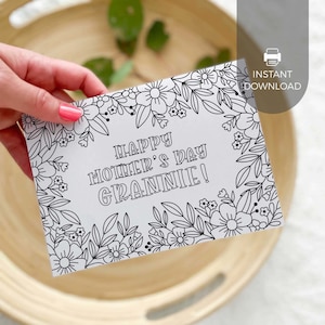 Tarjeta de felicitación para abuela para colorear e imprimir / Regalo para el día de la madre con flores para abuela, actividad manual para el aula para niños, DESCARGA INSTANTÁNEA M01