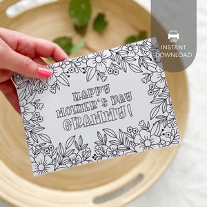 Tarjeta de felicitación para colorear e imprimir para el Día de la Madre con flores, regalo para abuela, actividad manual para el aula para niños, DESCARGA INSTANTÁNEA M01