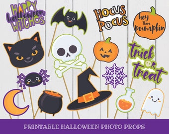 Halloween Photo Booth Props | Printable Modern Halloween Decorations | Fun Kids + Adults Photo Props Digital Download | Quotes + Clip Art