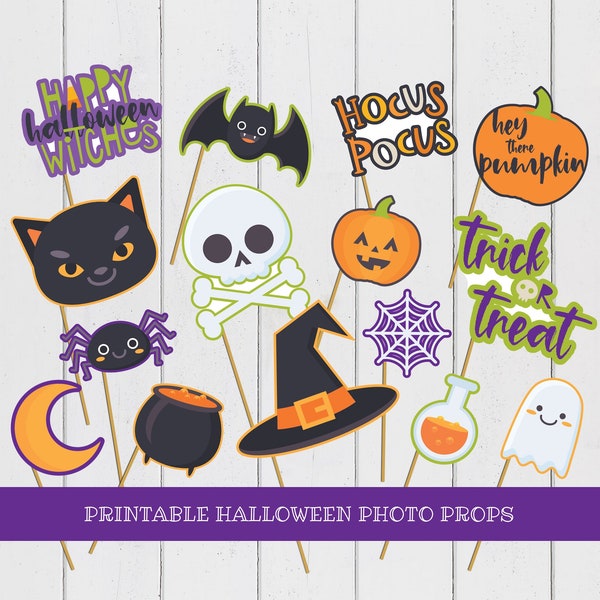 Halloween Photo Booth Props | Printable Modern Halloween Decorations | Fun Kids + Adults Photo Props Digital Download | Quotes + Clip Art