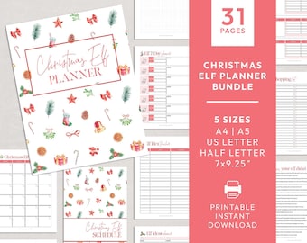 Christmas Elf Printable Planner Binder | Red Holiday Elf Organizer + Calendar | Xmas Project + Ideas DIY Planner | INSTANT DOWNLOAD W03