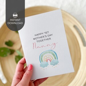 Carte à imprimer bohème colorée avec une nounou pour la fête des mères, joyeuse 1ère fête des mères | Cadeau carte de voeux grand-mère aînée de bébé TÉLÉCHARGEMENT IMMÉDIAT R05