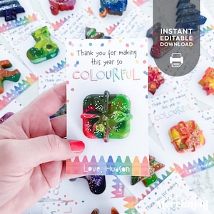 Editable Printable Crayon Card, Thank You for Making This Year Colourful | Teacher friend student appreciation gift tag INSTANT DOWNLOAD S04