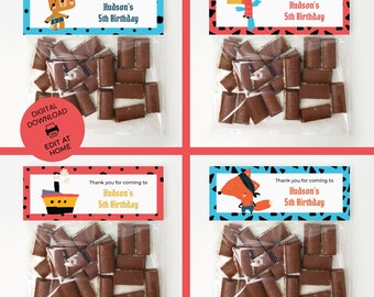 Pirate Treat Bag toppers, editable cards | Pirate Birthday party printable favor, boys party supplies | Instant digital download P01