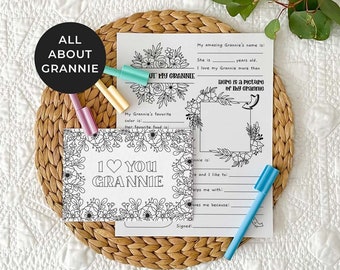 Printable Coloring Grandmother Card + All About Grannie bundle | Happy Mother's Day gift, DIY kids classroom activity, INSTANT DOWNLOAD M01