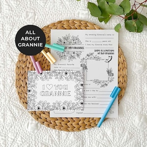 Tarjeta para colorear de la abuela para imprimir + paquete Todo sobre la abuela / Regalo del Día de la Madre, actividad para el aula para niños, DESCARGA INSTANTÁNEA M01