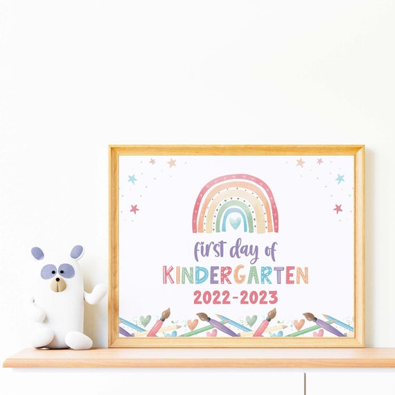 First Day of Kindergarten 2022-2023 printable sign | Start of school classroom memory photo prop, girls boho rainbow INSTANT DOWNLOAD R05 Il_570xn