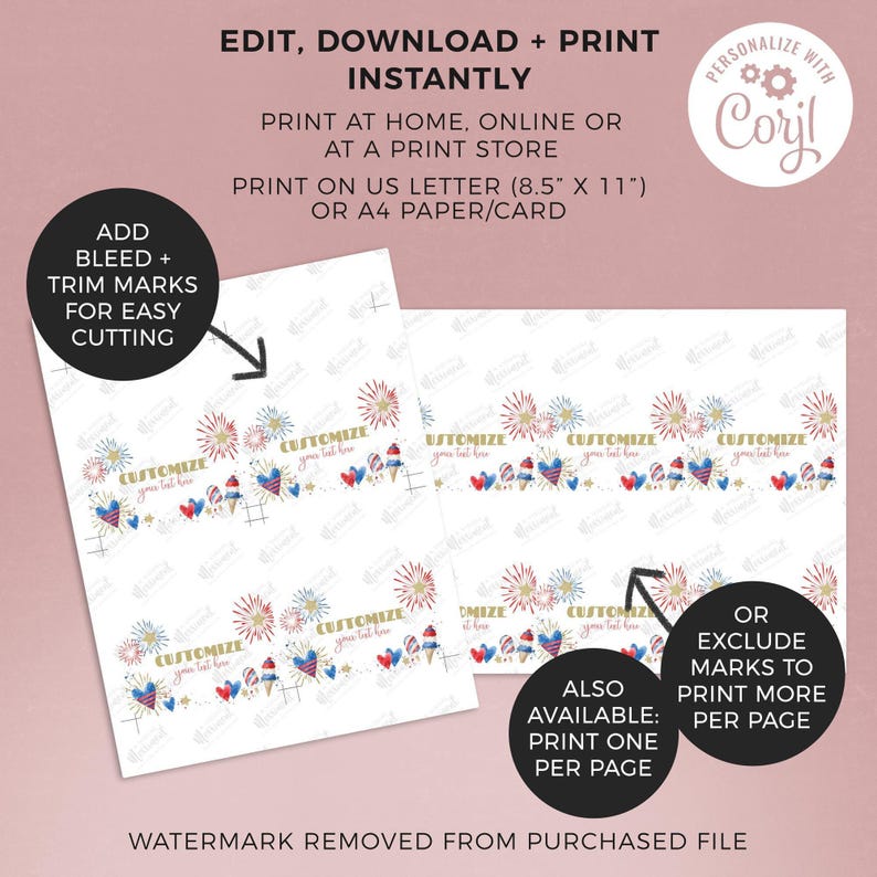 4th of July American Sweetheart Birthday printable food tents | Independence Day editable table sign place cards, DIY instant download A02 image 4