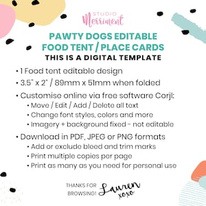 Dog Party Food Tents, Editable Puppy Pawty printable labels Birthday table sign place cards, DIY party template decor instant download D02 image 5
