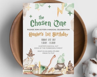 The Chosen One Magical Party Invitation editable printable | 1st Birthday witch wizard magic school DIY invite template INSTANT DOWNLOAD W02
