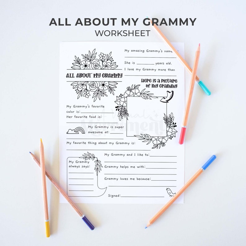 Printable Coloring Grandmother Card All About Grammy Bundle Happy ...