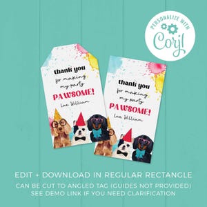 Dog Party Favor Tag, Dachshund puppy pawty printable gift tag | Editable Birthday thank you card, DIY party template, instant download D02 image 3
