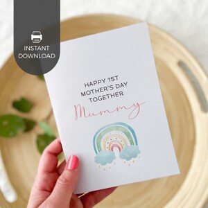 Feliz primer día de la madre, mamá, tarjeta imprimible, divertida, colorida, bohemia, arcoíris / Tarjeta de felicitación para el primer nacimiento, regalo de bebé para mamá, DESCARGA INSTANTÁNEA R05