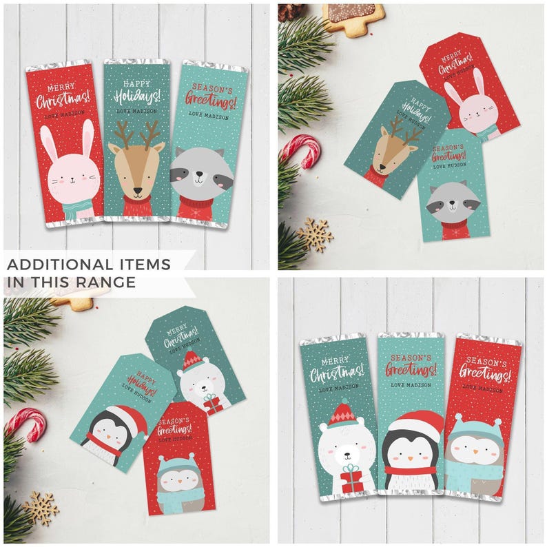 Christmas Gift Tag Printable Raccoon editable instant download | Cute animal favor school friend classmate teacher | Custom DIY template W01 image 6