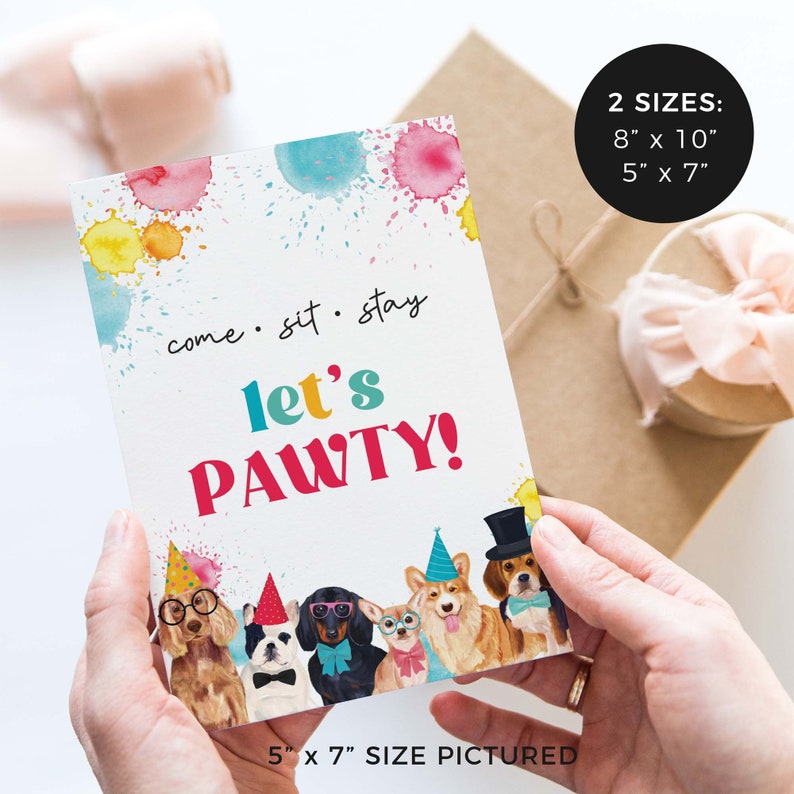 Puppy Pawty printable party sign bundle Girl or Boy Birthday dog table decor 4 watercolor designs favors food gifts INSTANT DOWNLOAD D02 image 6