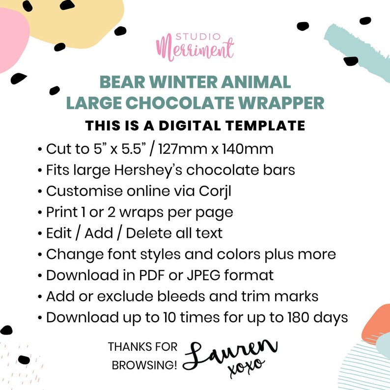 Christmas Chocolate Wrapper Bear cute animal instant download candy favor | Friend classmate custom thank you gift editable printable W01 image 4