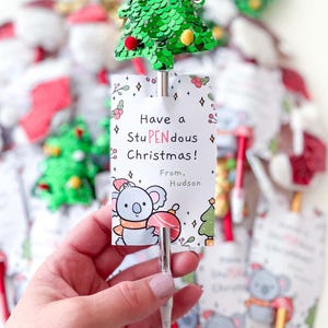 Editable Christmas Pen Holder Tag: Koala Have a stuPENdous Christmas! | printable thank you card, pencil student gift INSTANT DOWNLOAD C09