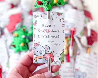 Editable Christmas Pen Holder Tag: Koala Have a stuPENdous Christmas! | printable thank you card, pencil student gift INSTANT DOWNLOAD C09