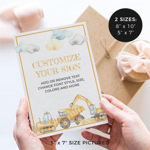 Editable Construction Birthday Party Welcome Sign Custom printable table decor, dozer, digger, dump truck food poster instant download C03 image 3