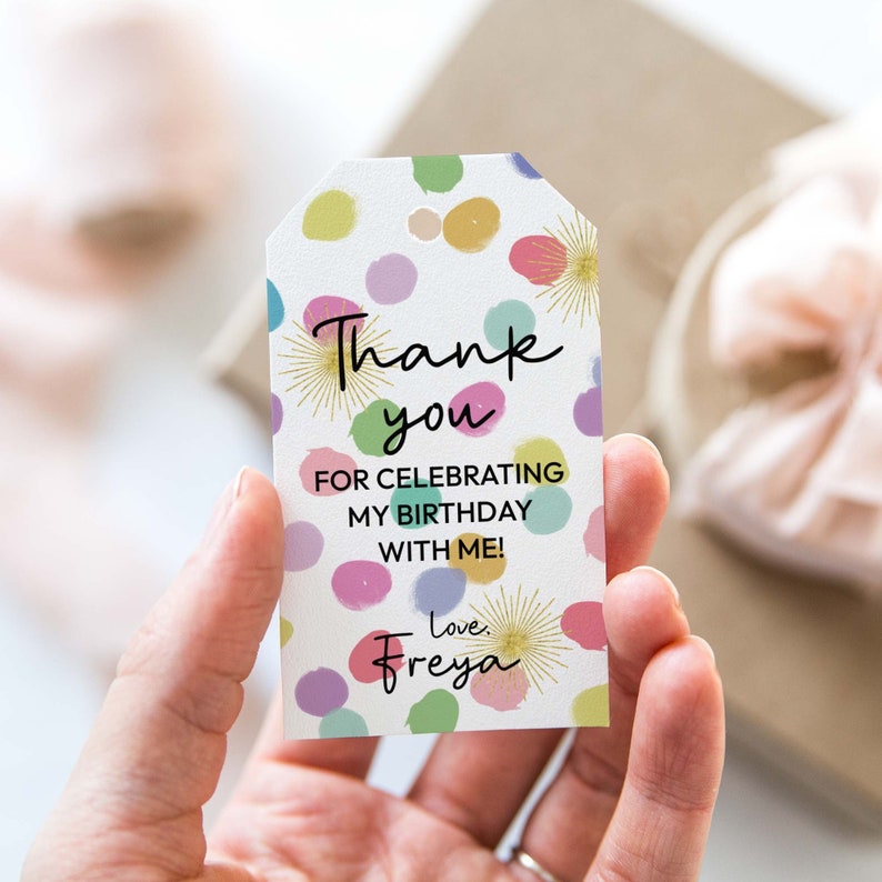 Rainbow Confetti Favor Tags editable printable Colorful party thank you gift tag, Happy Birthday treat DIY template INSTANT DOWNLOAD C06 image 1