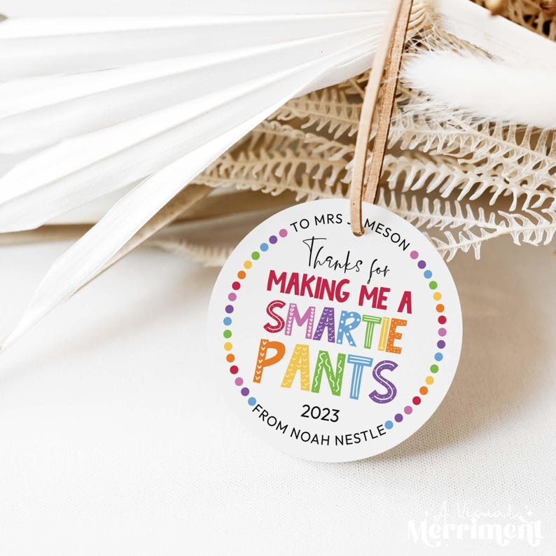 Editable Printable Teacher Appreciation label tag, Thanks for Making Me a Smartie Pants | Candy gift, DIY template Instant Download R06 image 4