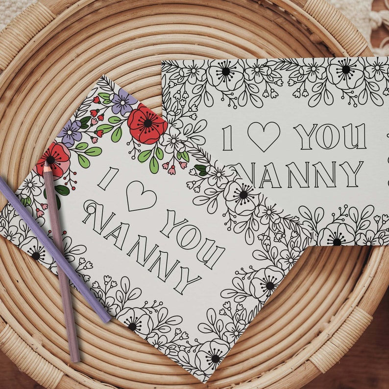 Love You Nanny Printable Coloring Grandmother Card All About Nanny Mother's Day gift, DIY kids classroom activity, INSTANT DOWNLOAD M01 image 3