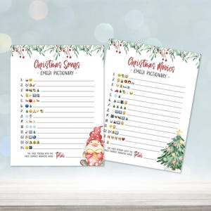 Christmas Printable Game, Emoji Pictionary Songs + Movies bundle | Family party quiz instant download, kids classroom holiday activity G02