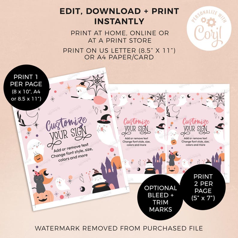 Plantilla editable de cartel de fiesta de fantasma rosa de Halloween / Decoración de mesa personalizada imprimible de Halloween para niñas, 8x10, DIY, DESCARGA INSTANTÁNEA H04 imagen 4