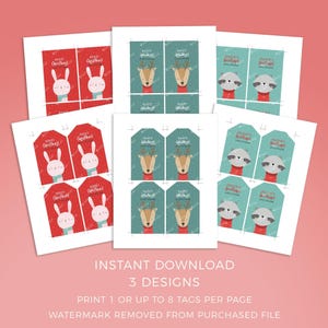 Christmas Gift Tag Printable Bundle editable instant download, cute deer bunny raccoon | Custom DIY template favor school friend teacher W01 image 3