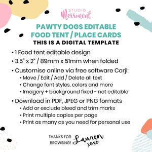 Dog Party Food Tents, Editable Puppy Pawty printable labels | Birthday table sign place cards, DIY party template decor instant download D02 image 5