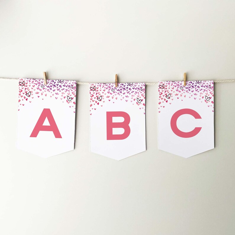 Confetti Hearts Party Banner, editable template | Custom printable sign, girl's Birthday or room decor flag bunting INSTANT DOWNLOAD H05 image 2