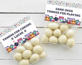 Gamer Party treat bag topper cards, editable printable | Game Over video gaming candy favor | Retro arcade Birthday instant download G01