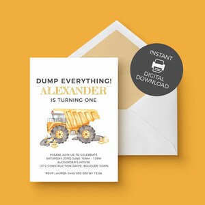 Dump Truck Invitation Boys Construction Birthday Party Theme | Any age editable printable instant download, DIY dumper invite template C03 image 3