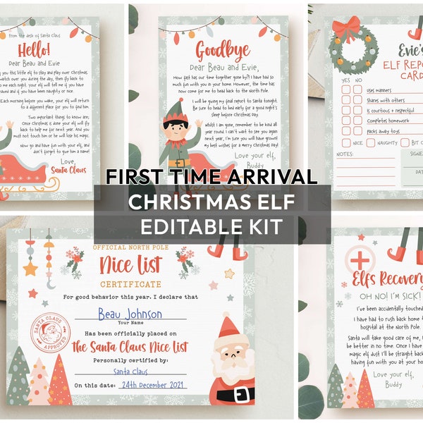 Editable New Christmas Elf Kit | Christmas first elf arrival + goodbye letter, report + more | Printable template INSTANT DOWNLOAD C07