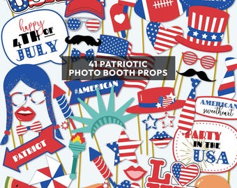 Adereços para cabine de fotos de 4 de julho, decoração patriótica para festa para imprimir | Cabine de fotos divertida para o Dia da Independência, atividade divertida para toda a família. DOWNLOAD INSTANTÂNEO I01
