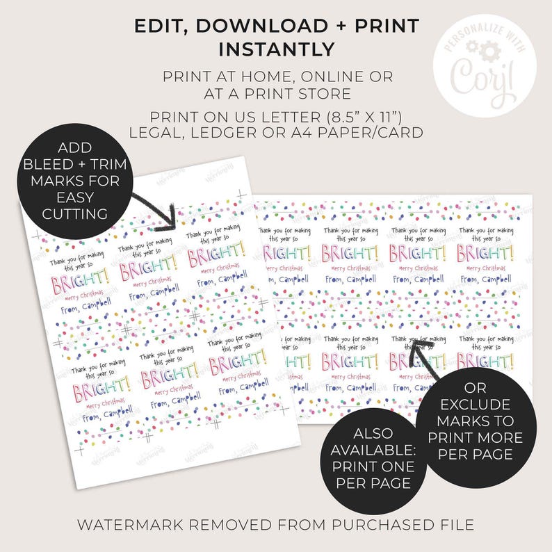 Editable Glow Stick Holder Thank You For Making My Year So Bright! | Christmas printable favor tag, school student gift Instant Download C06 image 5