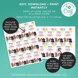 Dog Party Favor Tag, Dachshund puppy pawty printable gift tag | Editable Birthday thank you card, DIY party template, instant download D02 image 4
