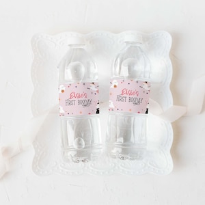 Halloween Water Bottle Label, editable printable | Girls Halloween Birthday decor, pink ghost party favor drink wrapper INSTANT DOWNLOAD H04 image 1