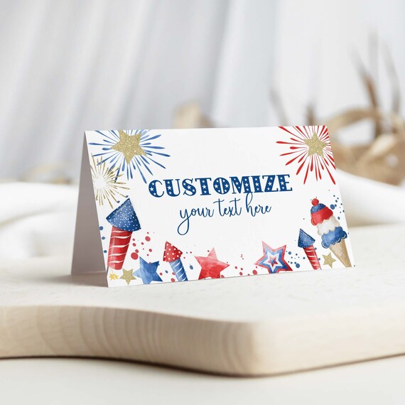 Editable 4th of July Firecracker printable food tents | Independence Day patriotic table sign place card template, DIY instant download A01 Il_570xn
