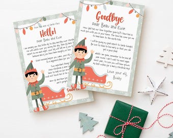 Editable Christmas Elf Bundle, First Arrival + Goodbye Letter | Modern personalised Christmas elf printable template INSTANT DOWNLOAD C07